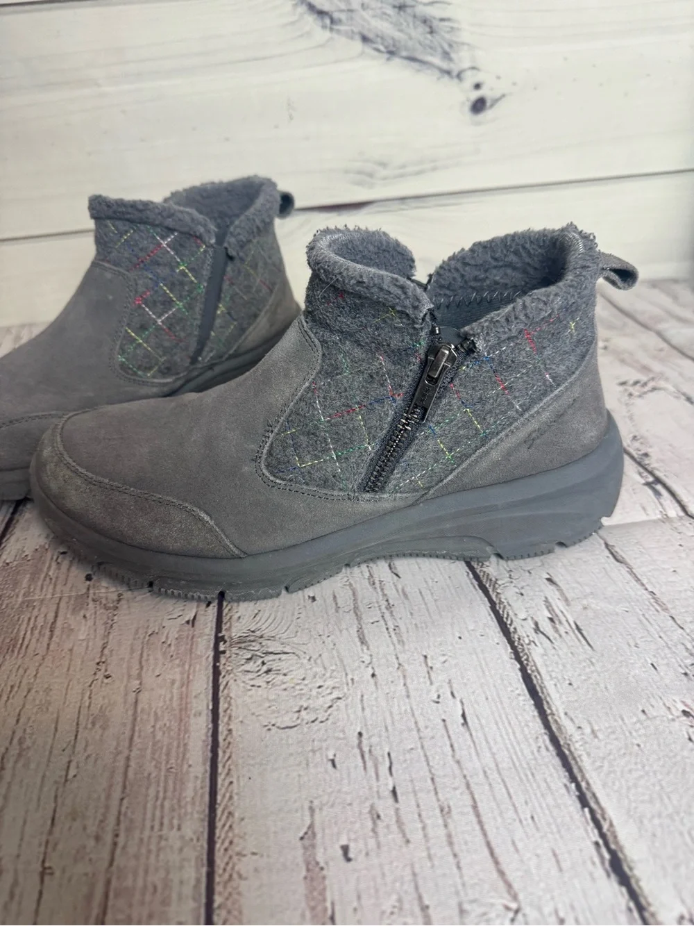Sketchers Women's Gray Faux-Fur Lined Ankle Comfort Boots